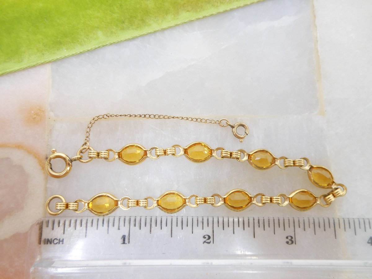 Vintage DANECRAFT Gold FILL Crystal Bracelet Link GF Skinny Bezel Setting Honey Topaz Designer Jewelry Mid Century Gift, VivianJoel.com
