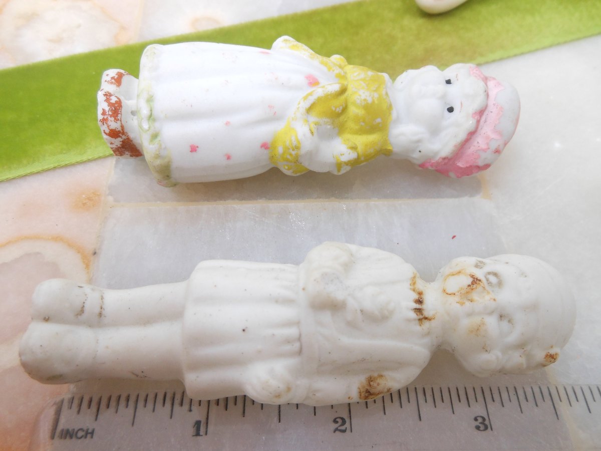 Vintage Lot 2 JAPAN Bisque Doll Miniature Girl Figurine Penny Figural Frozen Charlotte Mid Century Clutter Gift, VivianJoel.com