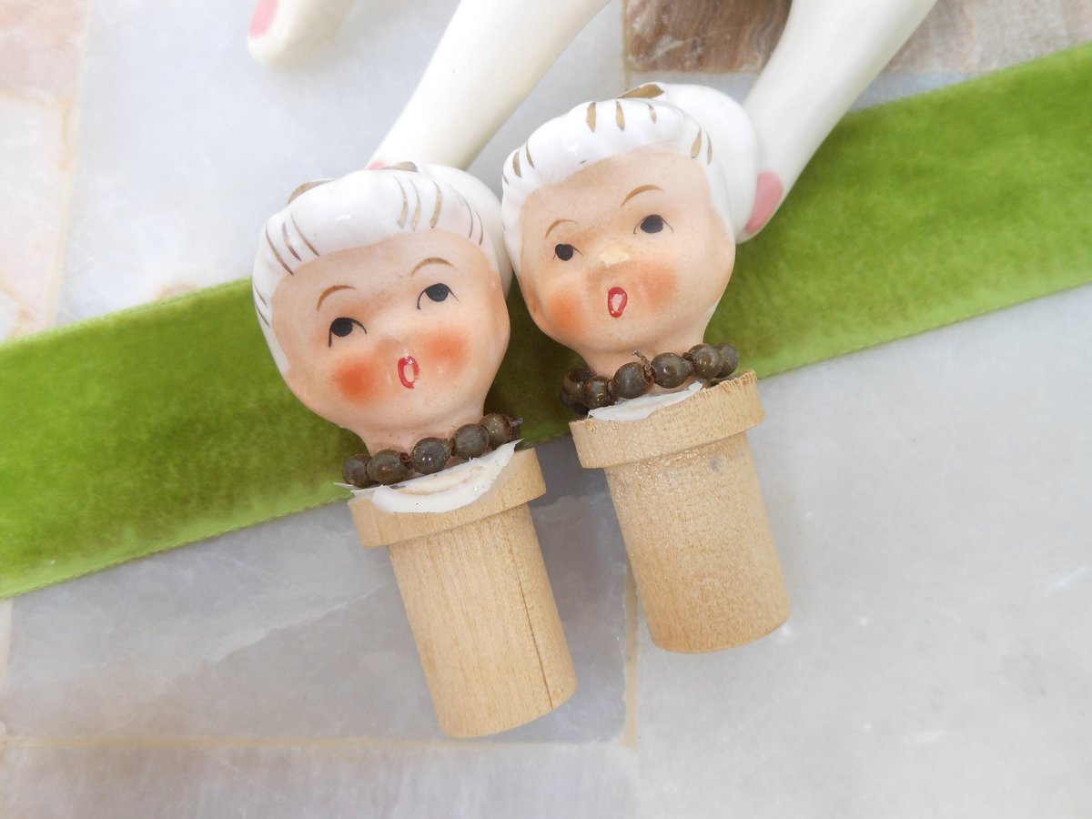 Vintage LOT 2 Girl Angel Head Set Ceramic Figurine Japan Mid Century Craft Supply Christmas Angel, VivianJoel.com