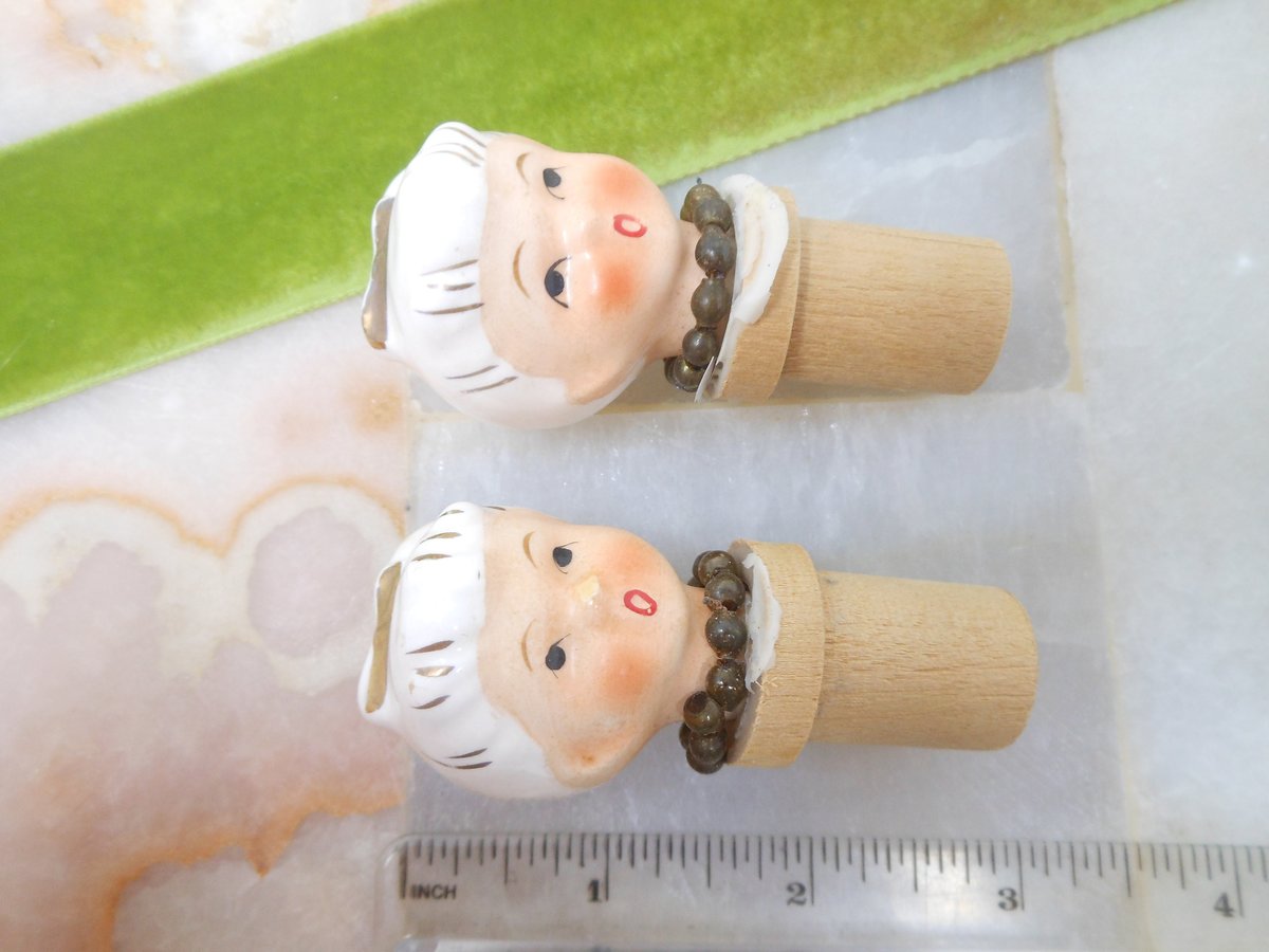 Vintage LOT 2 Girl Angel Head Set Ceramic Figurine Japan Mid Century Craft Supply Christmas Angel, VivianJoel.com