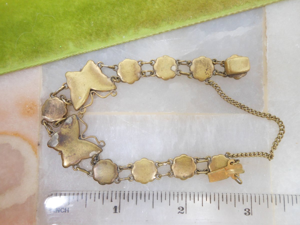 Vintage Damascene Bracelet Link Butterfly K24 Gold Overlay Black Enamel Amita Japan Mid Century Jewelry Gift, VivianJoel.com