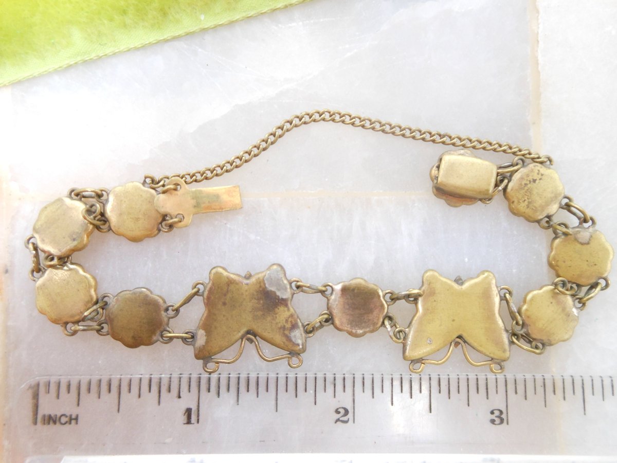 Vintage Damascene Bracelet Link Butterfly K24 Gold Overlay Black Enamel Amita Japan Mid Century Jewelry Gift, VivianJoel.com