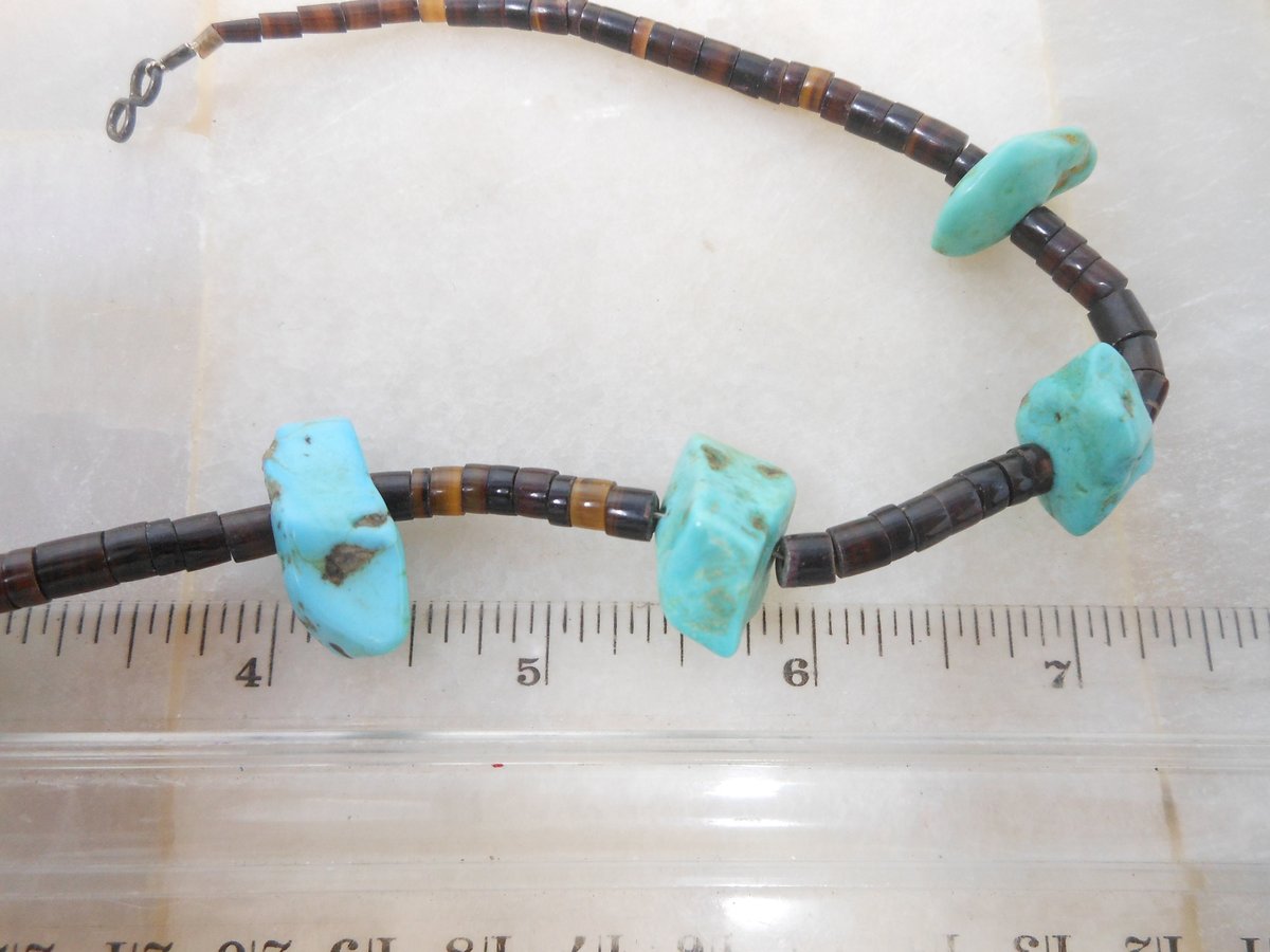 Vintage Turquoise Bead Necklace Collar Chunky Organic Stone Heishi Boho Southwest Organic Mid Century Jewelry Gift, VivianJoel.com