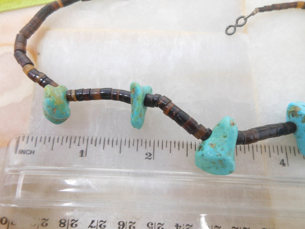 Vintage Turquoise Bead Necklace Collar Chunky Organic Stone Heishi Boho Southwest Organic Mid Century Jewelry Gift, VivianJoel.com