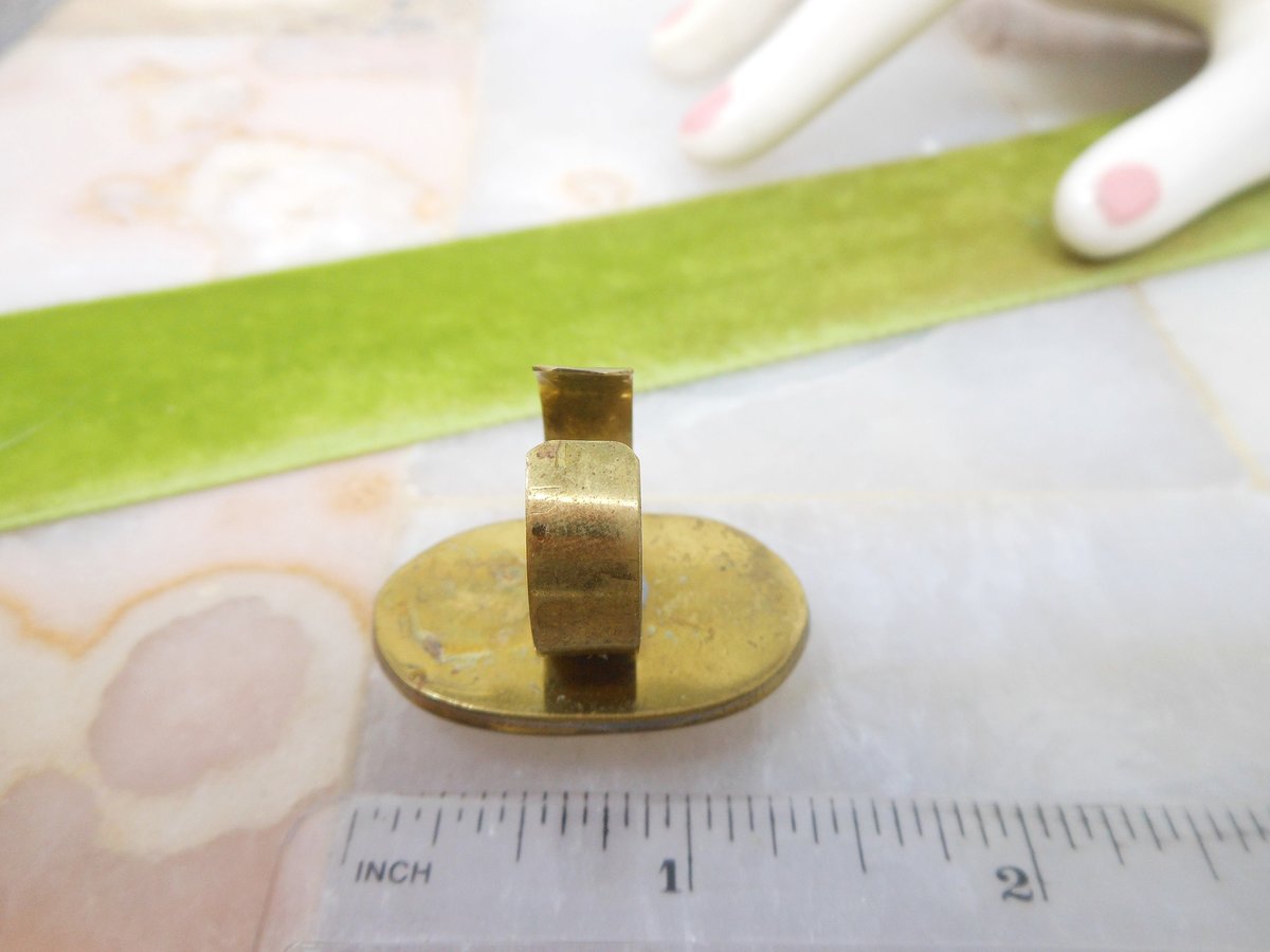 Vintage RAFAEL CANADA Statement Ring Brass Cobalt Blue Glass Artisan Brutalist Modernist Designer Jewelry Gift Size 8.5, VivianJoel.com