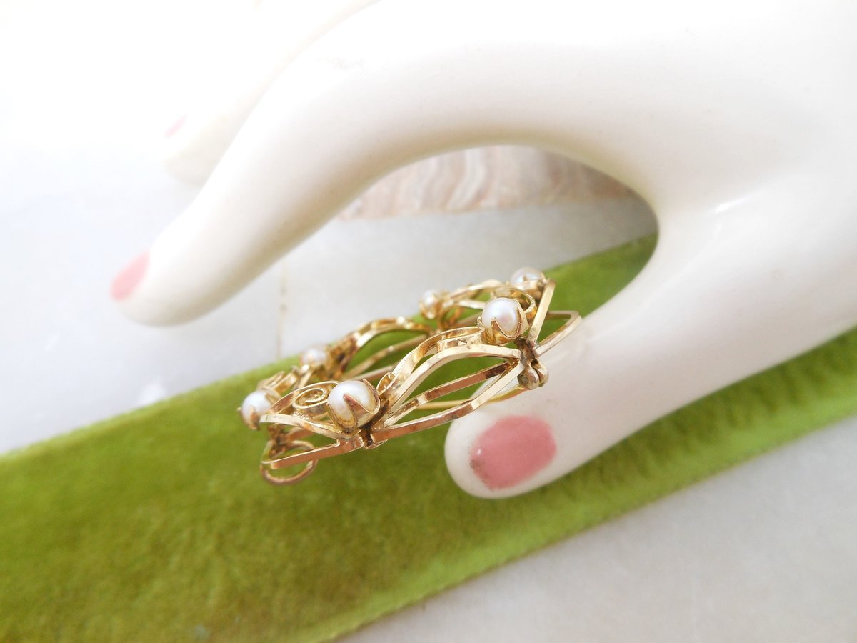 Vintage Gold Fill Brooch Pearl GF Pin Delicate Classic Wreath pendant Mid Century Designer TK or KT Mid Century Jewelry Gift, VivianJoel.com