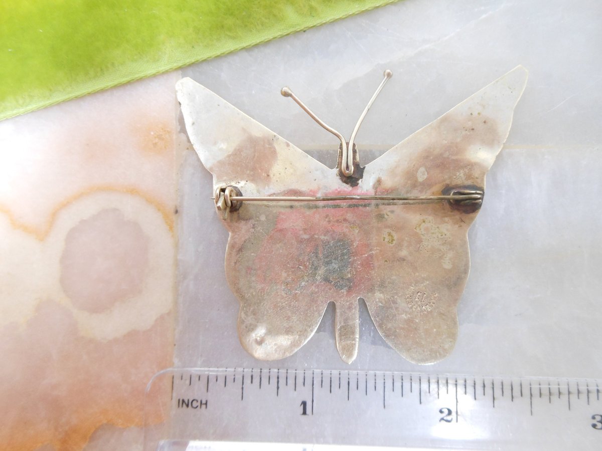 Vintage STERLING SILVER Butterfly Brooch Abalone Shell Inlay 925 Pin Mexico Artisan Designer Mid Century Jewelry Gift, VivianJoel.com