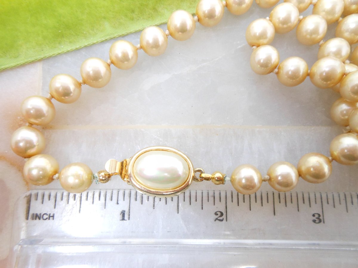 Vintage CAROLEE Long Necklace Golden Faux Pearl Glass Bead 37" Knotted Spacers Designer Elegant Classic Jewelry Gift, VivianJoel.com