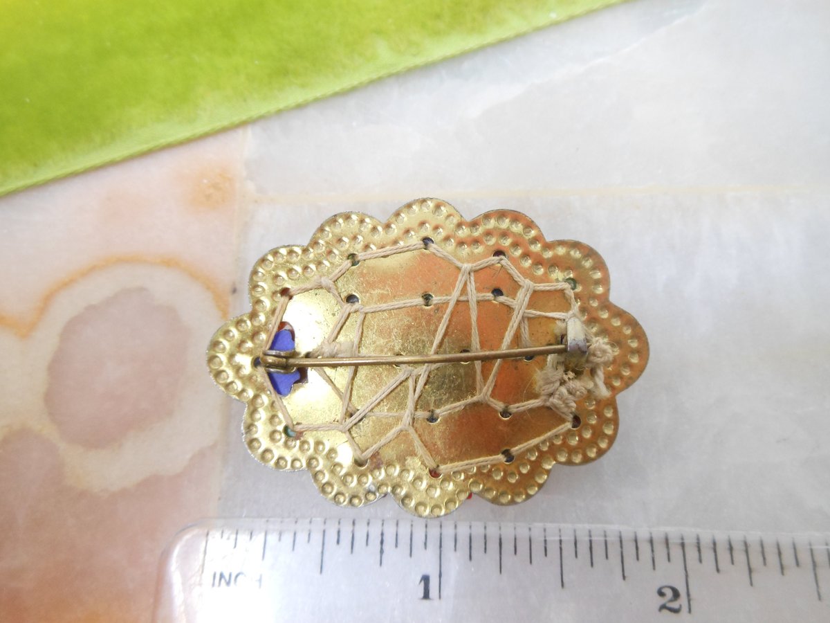 Vintage Tiny Flower Brooch Beaded Bouquet Cluster Pin Handcraft Green Red Blue Artisan Jewelry Gift Mid Century, VivianJoel.com