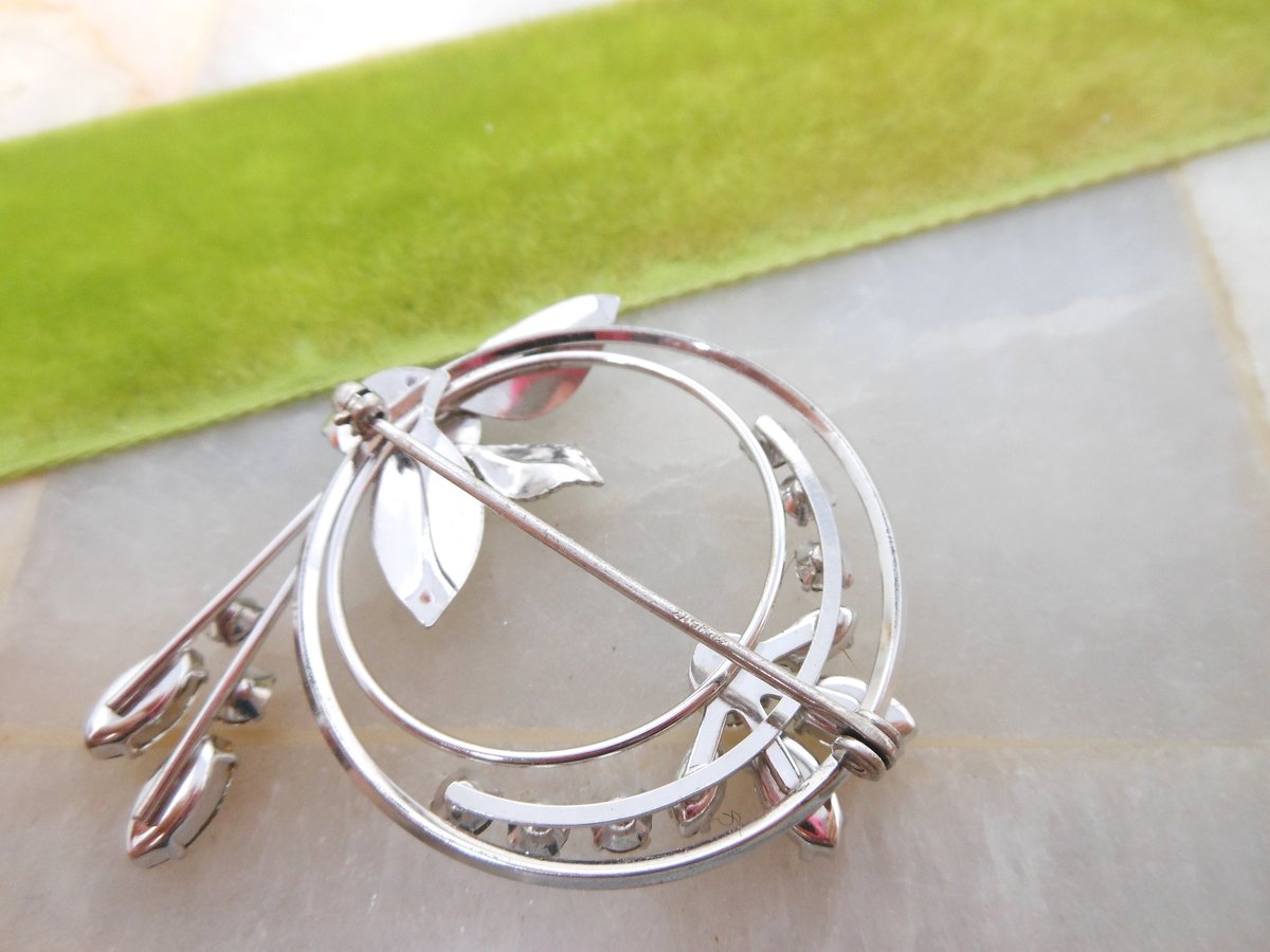 Vintage KREMENTZ Crystal Brooch Flower Spray Rhinestone Pin White Gold Overlay Designer Mid Century Jewelry Gift, VivianJoel.com