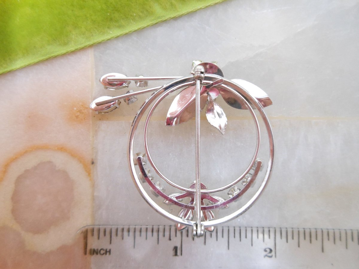 Vintage KREMENTZ Crystal Brooch Flower Spray Rhinestone Pin White Gold Overlay Designer Mid Century Jewelry Gift, VivianJoel.com