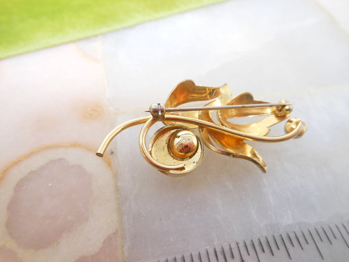 Vintage FORSTNER Brooch Gold Fill Pin Flower Branch GF Designer Classic Elegant Jewelry Mid Century, VivianJoel.com