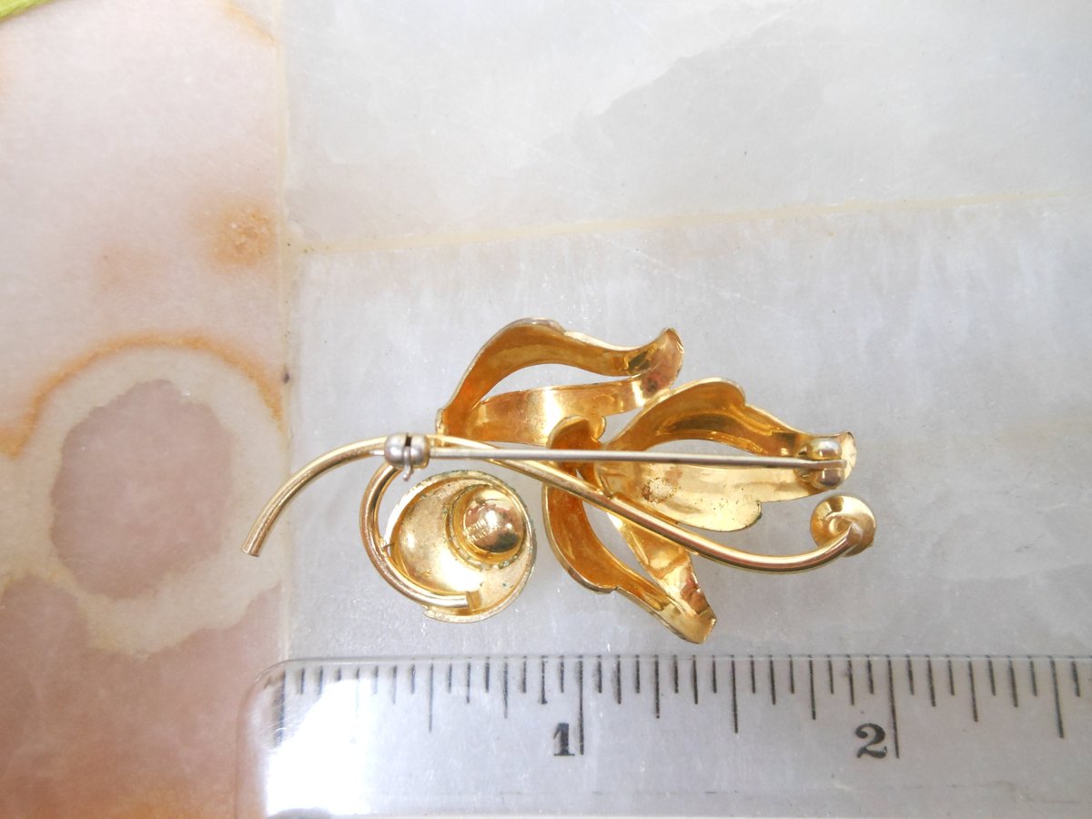 Vintage FORSTNER Brooch Gold Fill Pin Flower Branch GF Designer Classic Elegant Jewelry Mid Century, VivianJoel.com