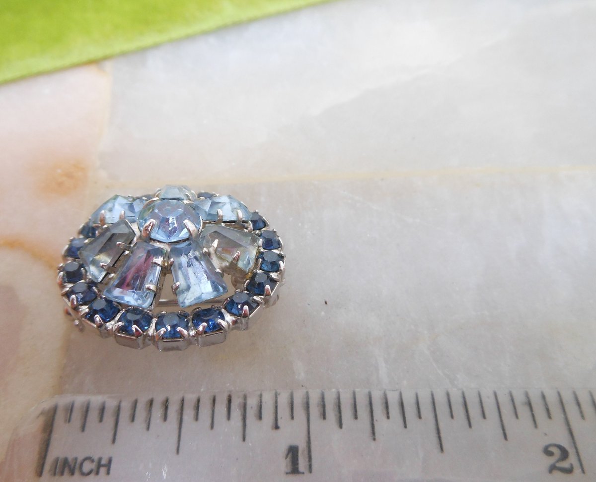 Vintage WEISS Blue Crystal Pin Rhinestone Keystone Brooch Petite Designer Mid Century Wedding Jewelry Gift, VivianJoel.com