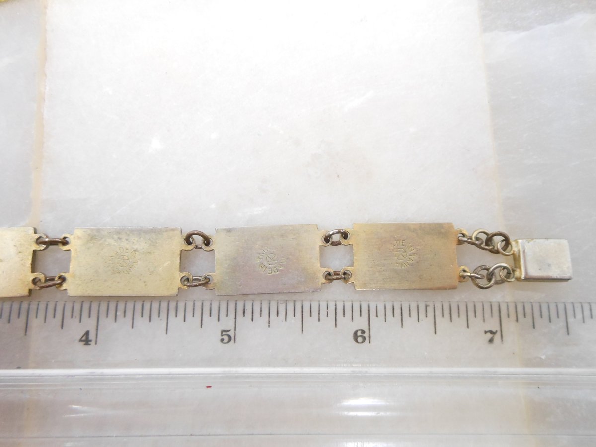 Vintage ROBERT KUO Bracelet Asian Cloisonne Link Enamel Panel Flower Abstract TAIWAN Designer Mid Century Jewelry Gift, VivianJoel.com