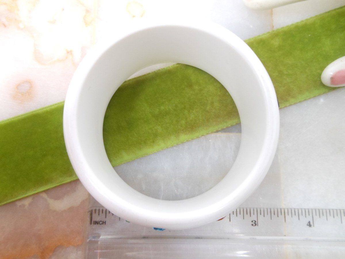 Vintage Chunky White Lucite Bracelet Bangle Rhinestone Imbedded Mod Wide Plastic Resin Mid Century Jewelry Gift, VivianJoel.com