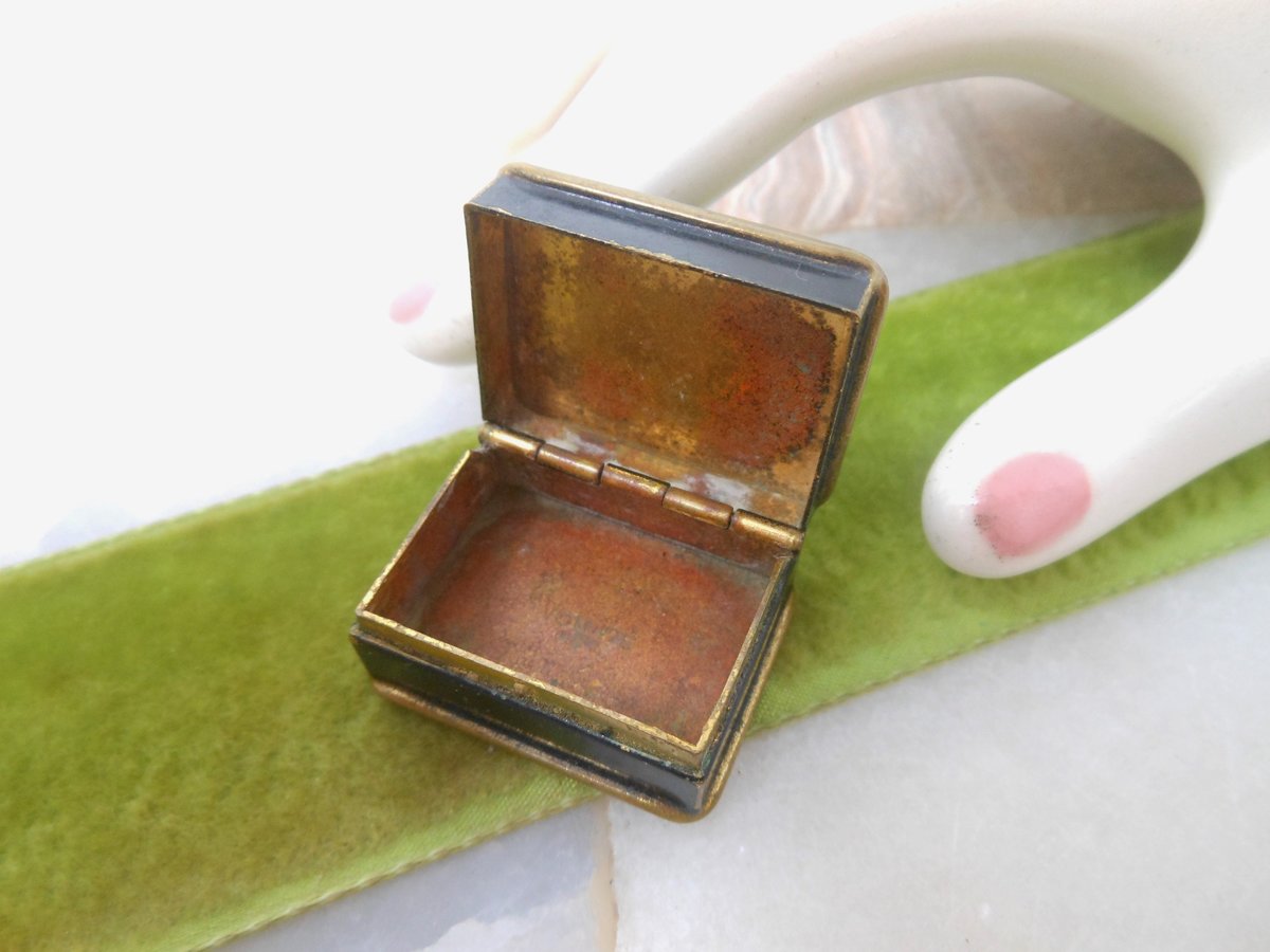 Vintage VOLUPTE Brass Enamel Small Snuff Ring Pill Box Casket Petite Tiny Flower Handpaint Jewelry Gift Mid Century, VivianJoel.com