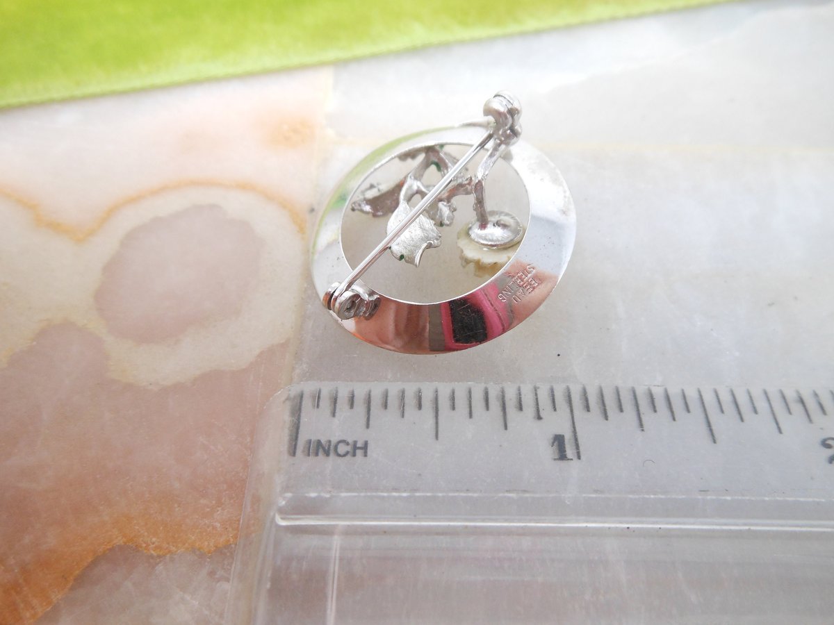 Vintage Beau STERLING SILVER Brooch Petite Flower Carved Rose Pin Green Enamel Designer 925 Mid Century Jewelry Gift, VivianJoel.com