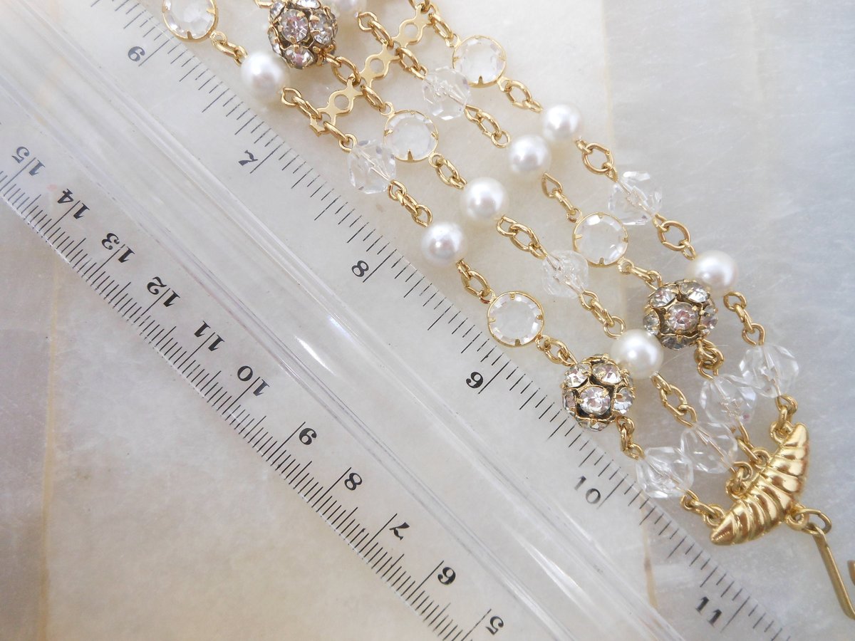 Vintage Crystal Pearl Choker Necklace Rhinestone Bead Multi Strand Beze Set Designer Mid Century Jewelry Gift, VivianJoel.com