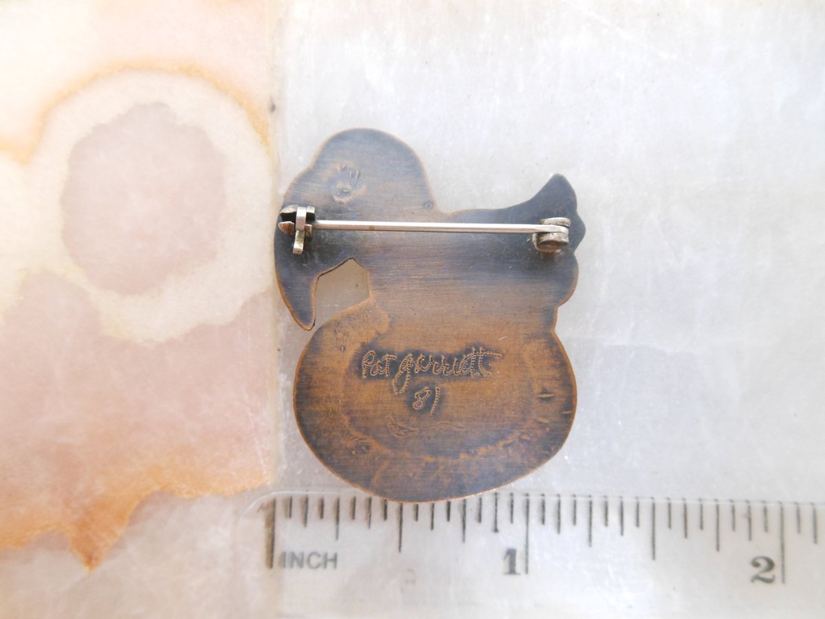 Vintage PAT GARRETT Bird Dodo Pin  Copper Abalone Brooch Handcraft Artisan 1981 Designer Gift Jewelry, VivianJoel.com