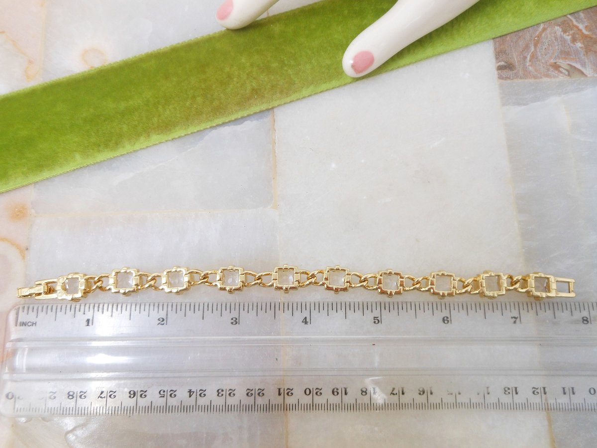 Vintage SWAROVSKI Crystal Bracelet Designer SWAN LOGO Gold Plate Faceted Clear Tennis Chain Link Jewelry Gift, VivianJoel.com