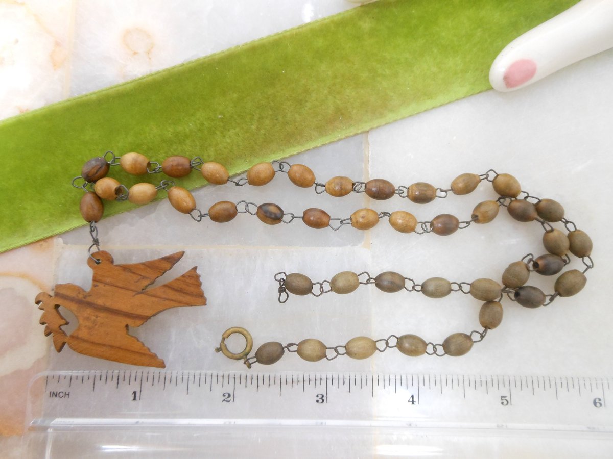 Vintage Peace Dove Bird Necklace Carved Wood Handcraft Pendant Jewelry Folk Art Boho Hippie Kitsch Gift Mid Century, VivianJoel.com