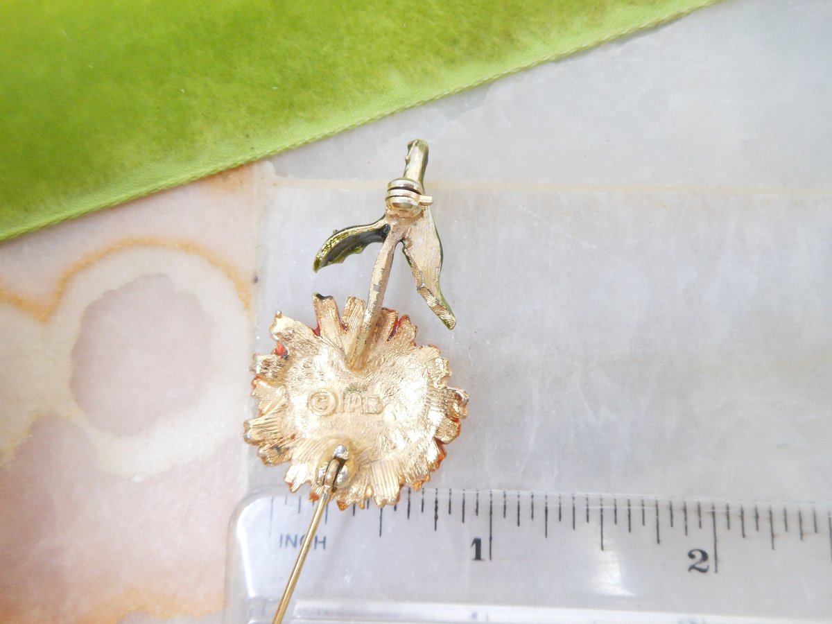 Vintage HAR Enamel Flower Pin Petite Mini Brooch Orange Daisy Designer Jewelry Mid Century Gift, VivianJoel.com