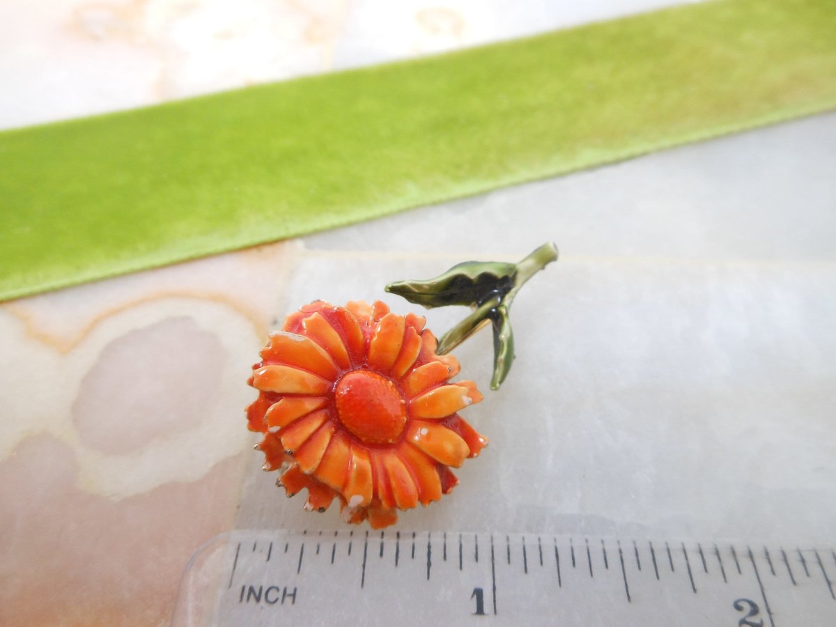 Vintage HAR Enamel Flower Pin Petite Mini Brooch Orange Daisy Designer Jewelry Mid Century Gift, VivianJoel.com