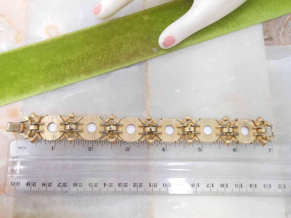 Vintage SARAH COVENTRY Chain Bracelet White Thermoset Rhinestone Gold Plate Snow Princess Mid Century Jewelry *Flaws As Is*, VivianJoel.com