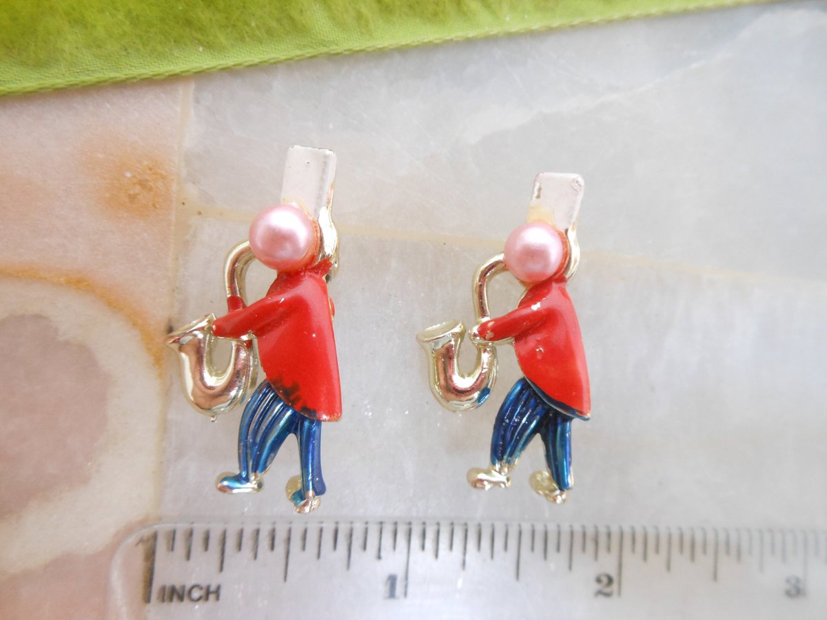 Vintage Petite Marching Band Scatter Pin Figural Brooch Set Enamel Faux Pearl Mardis Gras Saxophone Mid Century Jewelry Gift, VivianJoel.com