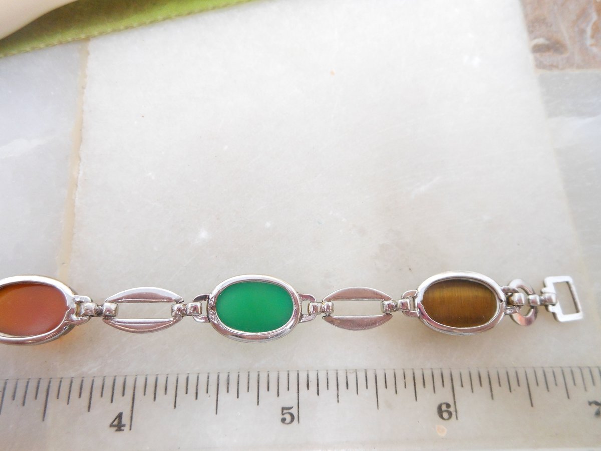 Vintage SYMMETALIC Bracelet STERLING SILVER Gemstone Link Tiger Eye Carnelian Chain Mid Century Designer Jewelry Gift, VivianJoel.com