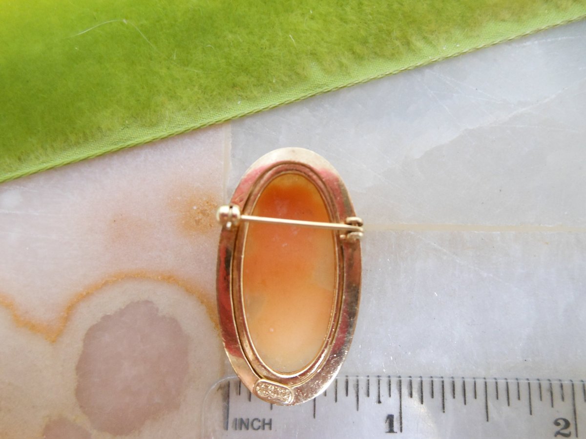 Vintage CATAMORE Cameo Brooch Chain Border Pin Gold Fill GF Designer Artisan Carved Mid Century Victorian Jewelry Gift, VivianJoel.com