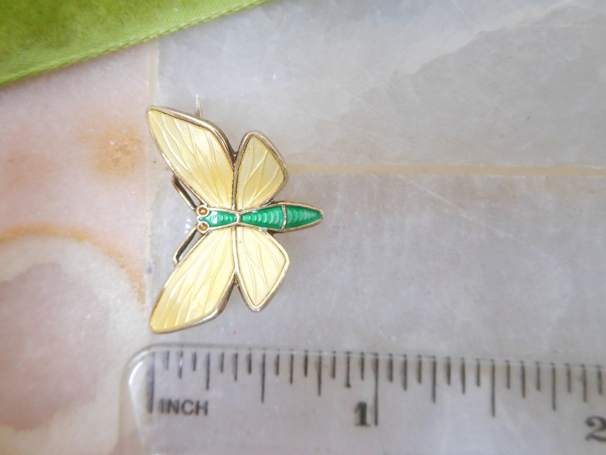 Vintage Norway STERLING SILVER Butterfly Pin Einar Modahl Brooch Enamel Yellow 925 Designer Mid Century Petite Jewelry Gift, VivianJoel.com