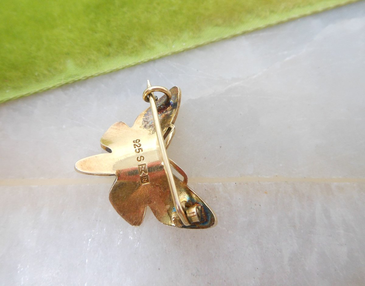 Vintage Norway STERLING SILVER Butterfly Pin Einar Modahl Brooch Enamel Yellow 925 Designer Mid Century Petite Jewelry Gift, VivianJoel.com
