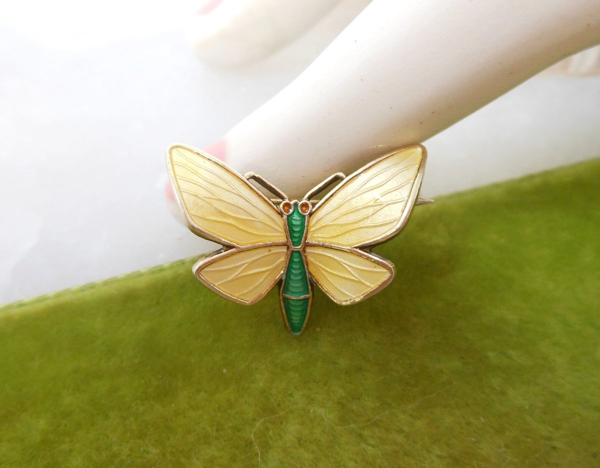 Vintage Norway STERLING SILVER Butterfly Pin Einar Modahl Brooch Enamel Yellow 925 Designer Mid Century Petite Jewelry Gift, VivianJoel.com