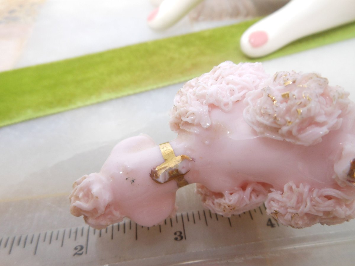 Vintage Pink Poodle Dog Japan Spaghetti Ceramic Porcelain Figurine Clutter Core Kitsch Decor Mid Century Gift *As Is*, VivianJoel.com