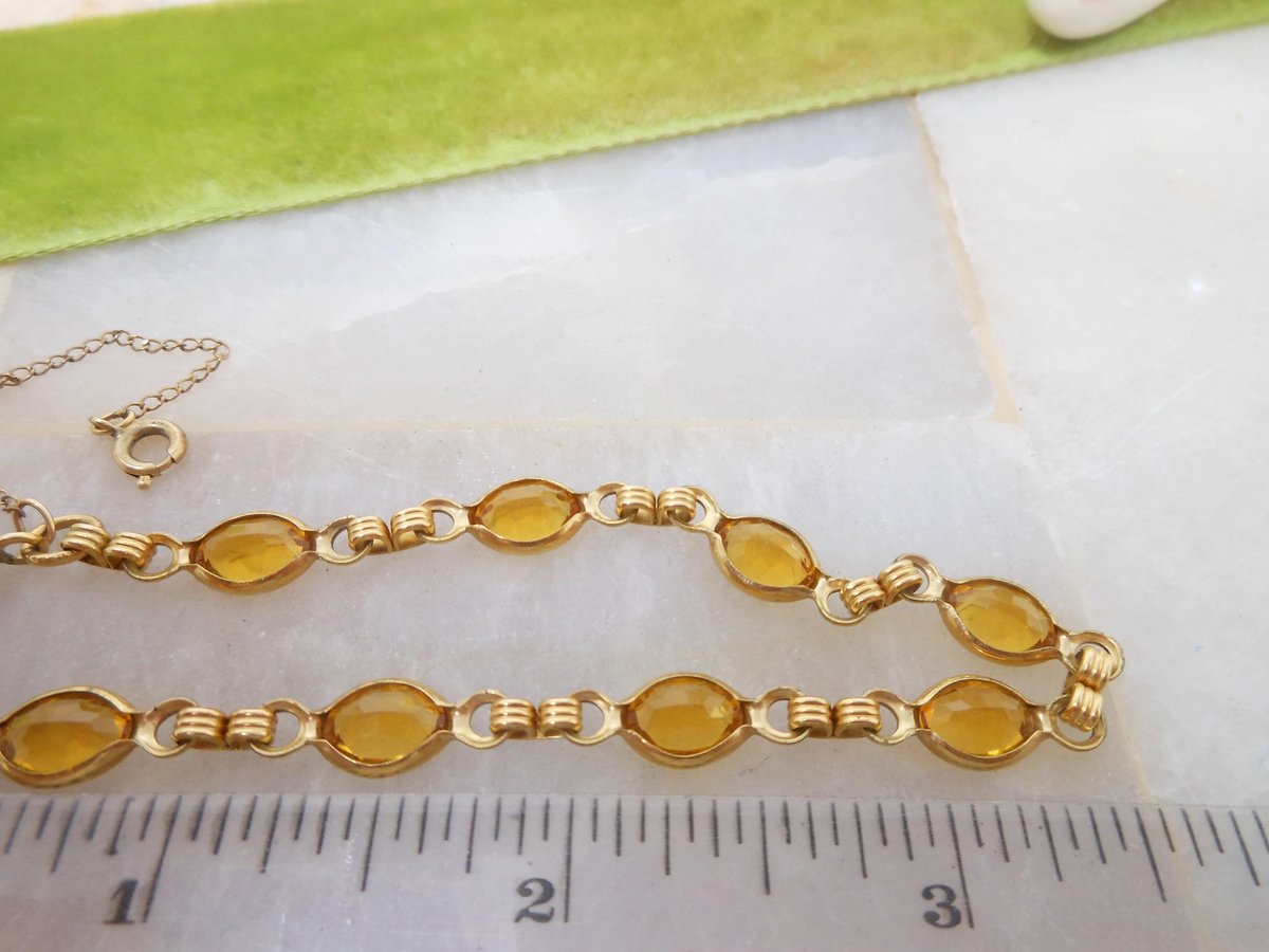 Vintage DANECRAFT Gold FILL Crystal Bracelet Link GF Skinny Bezel Setting Honey Topaz Designer Jewelry Mid Century Gift, VivianJoel.com
