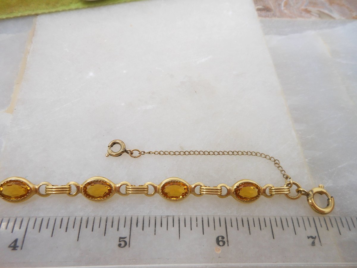 Vintage DANECRAFT Gold FILL Crystal Bracelet Link GF Skinny Bezel Setting Honey Topaz Designer Jewelry Mid Century Gift, VivianJoel.com