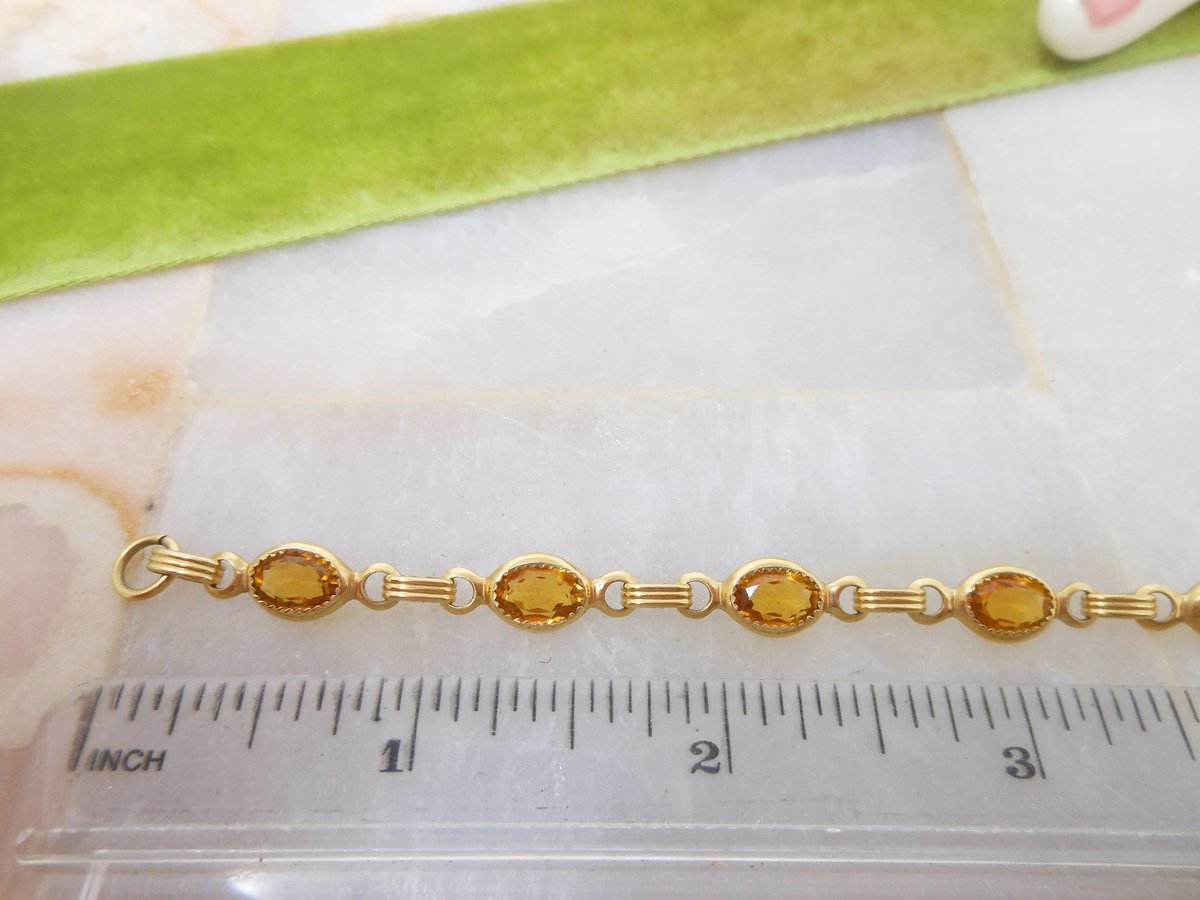 Vintage DANECRAFT Gold FILL Crystal Bracelet Link GF Skinny Bezel Setting Honey Topaz Designer Jewelry Mid Century Gift, VivianJoel.com