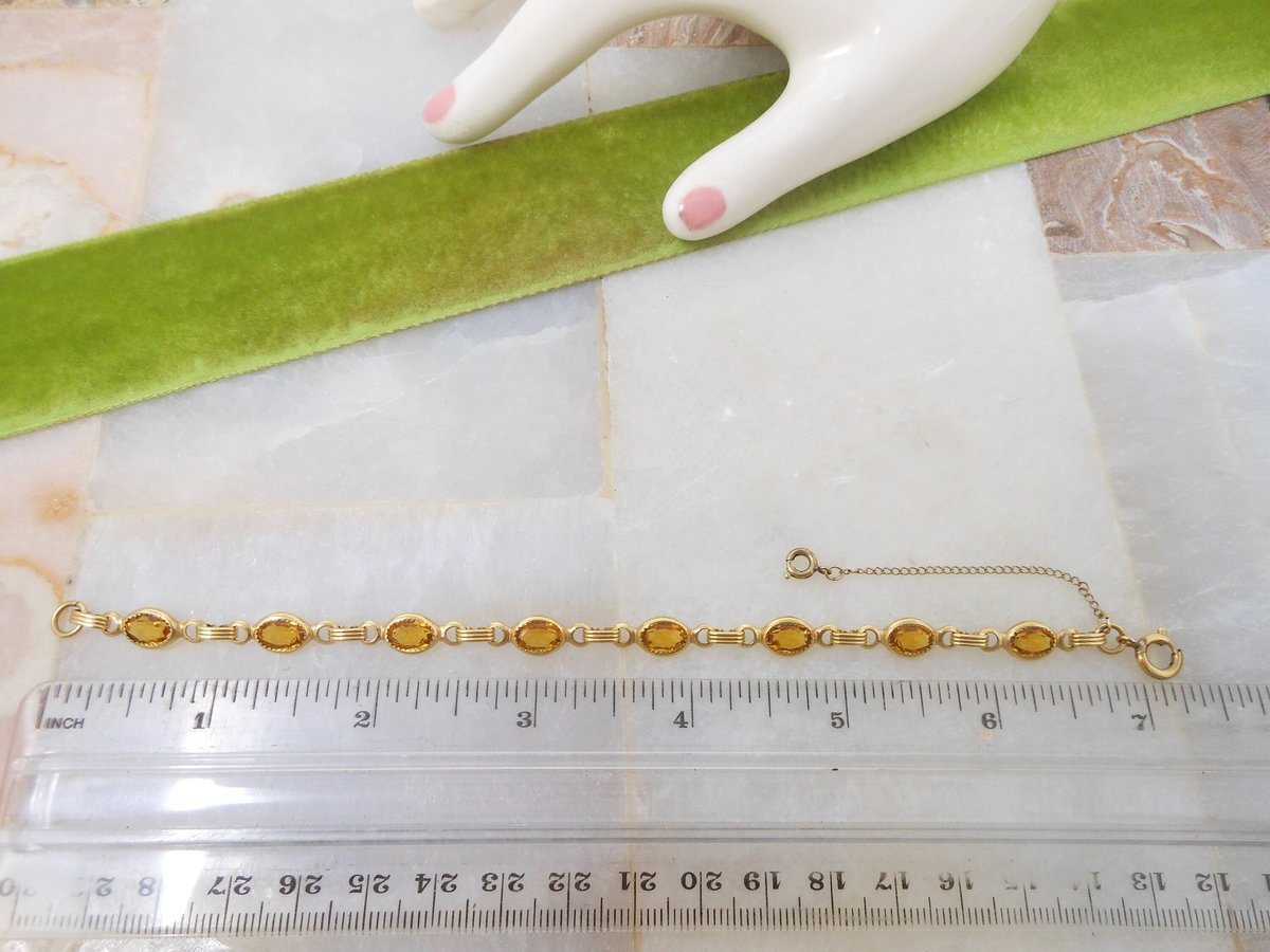 Vintage DANECRAFT Gold FILL Crystal Bracelet Link GF Skinny Bezel Setting Honey Topaz Designer Jewelry Mid Century Gift, VivianJoel.com