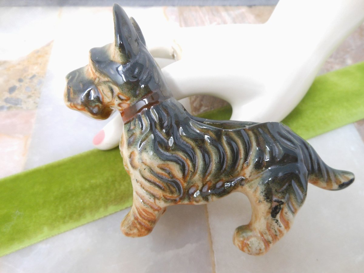 Vintage Scotty Terrier OCCUPIED JAPAN Dog Scottie Planter Toothpick Match Holder Kitsch Figurine Mid Century, VivianJoel.com