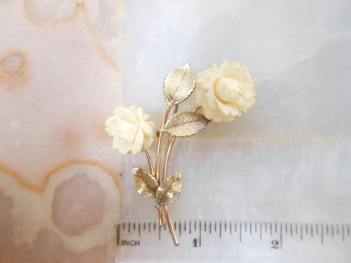 Vintage KREMENTZ Carved Rose Brooch Gold Overlay Flower Pin Designer Mid Century Jewelry Gift, VivianJoel.com