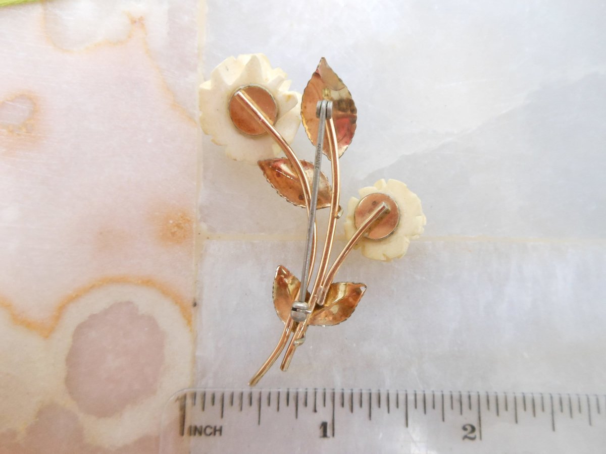 Vintage KREMENTZ Carved Rose Brooch Gold Overlay Flower Pin Designer Mid Century Jewelry Gift, VivianJoel.com