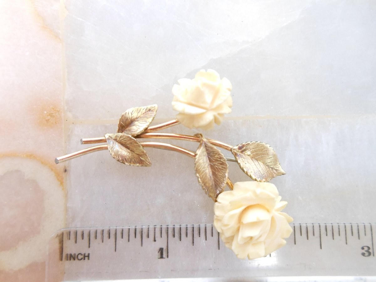 Vintage KREMENTZ Carved Rose Brooch Gold Overlay Flower Pin Designer Mid Century Jewelry Gift, VivianJoel.com