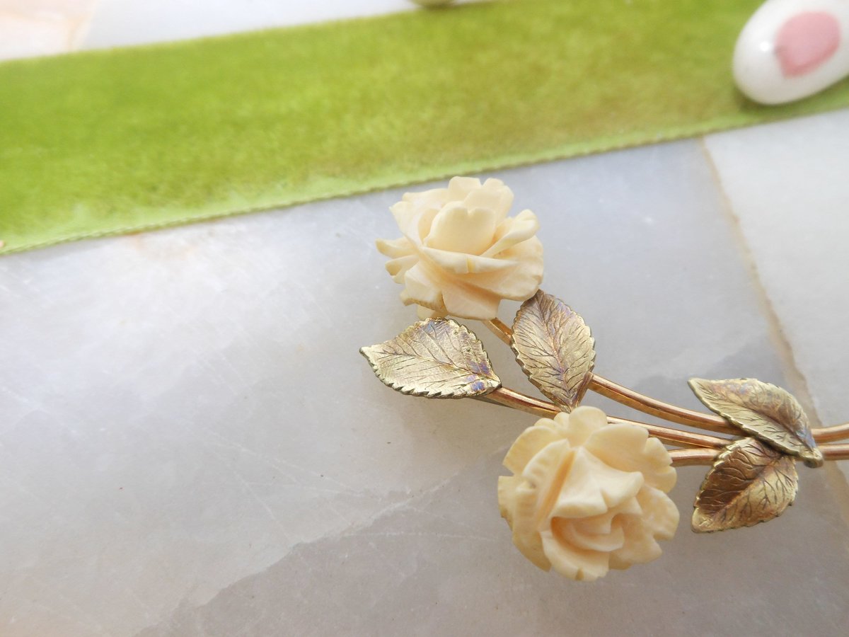 Vintage KREMENTZ Carved Rose Brooch Gold Overlay Flower Pin Designer Mid Century Jewelry Gift, VivianJoel.com