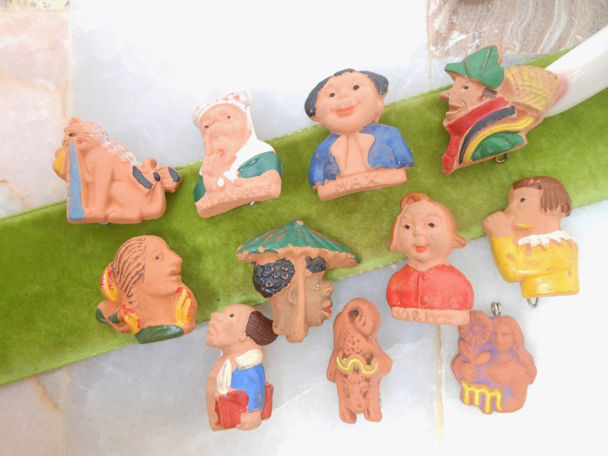 Vintage LOT 11 Figural Pin People Brooch Scatter Artisan Handcraft Clay Petite Unique Jewelry GAU FRANKEN Tinnie Mid Century, VivianJoel.com