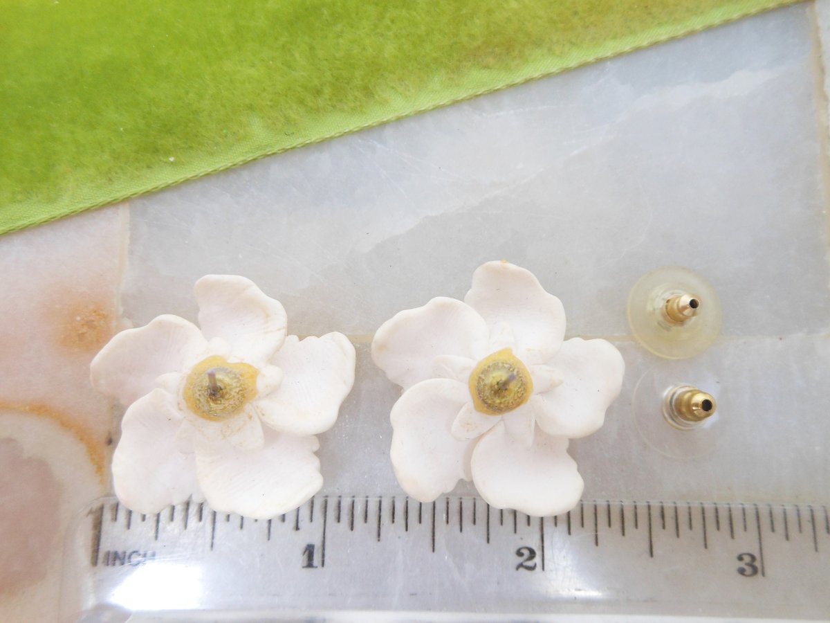 Vintage Hibiscus Flower Earrings Pierced Post Tropical Tiki Wedding Faux Pearl Jewelry Gift Mid Century, VivianJoel.com