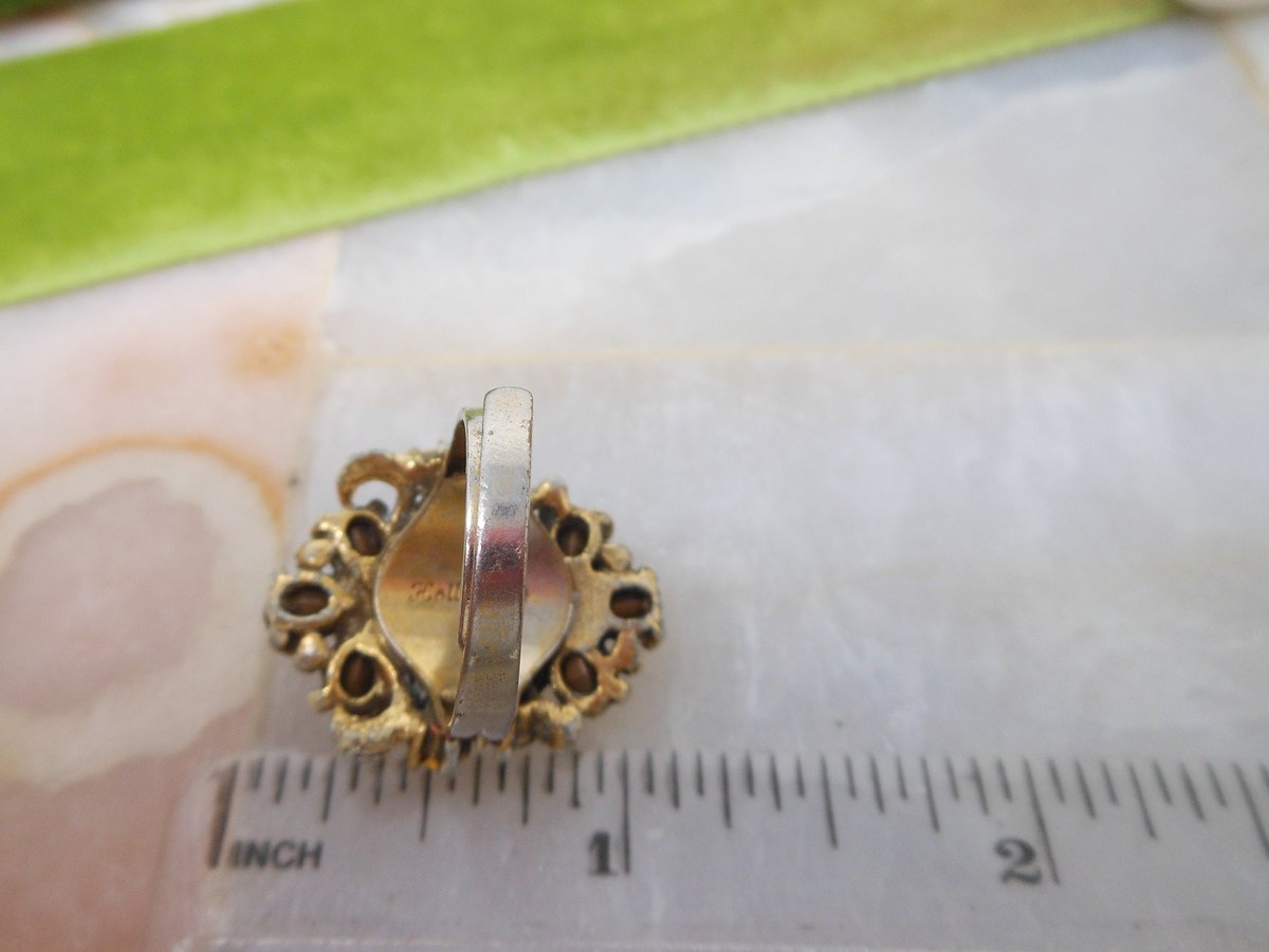 Vintage HOLLYCRAFT Ring Rhinestone Chunky Cocktail Costume Size 6 Adjustable Designer Jewelry Mid Century FLAWED As Is*, VivianJoel.com