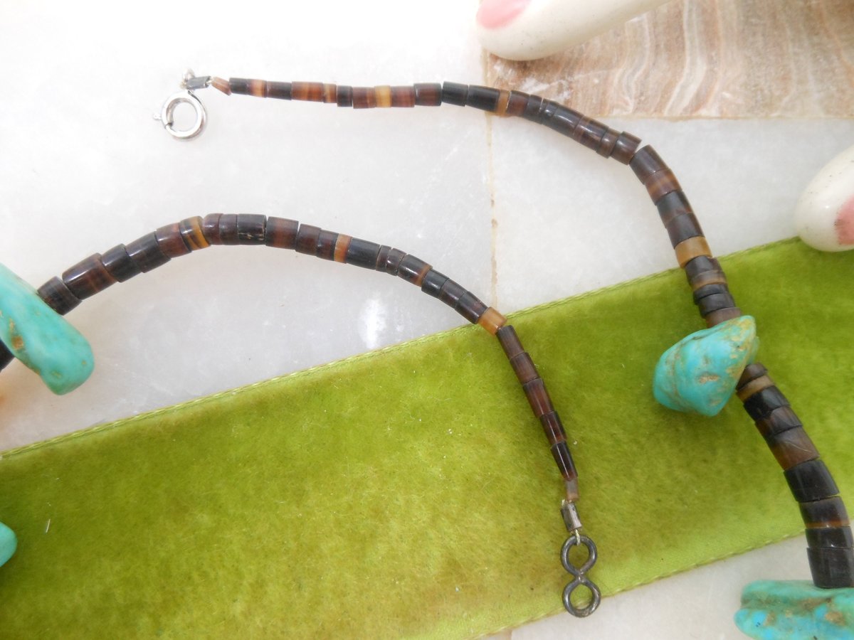 Vintage Turquoise Bead Necklace Collar Chunky Organic Stone Heishi Boho Southwest Organic Mid Century Jewelry Gift, VivianJoel.com