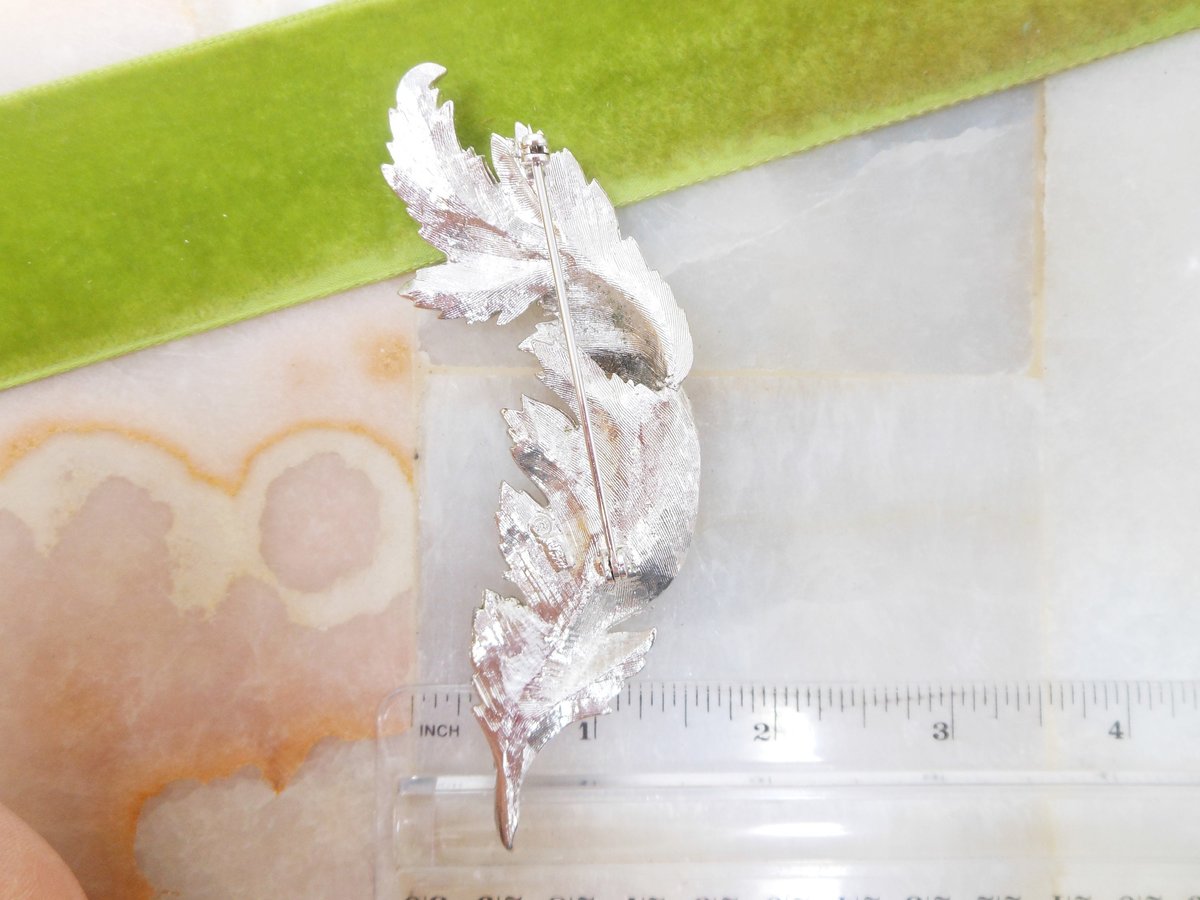 Vintage CORO Huge Textured Leaf Brooch Silvertone Ruffled Pin Designer Pegasus Classic Mid Century Jewelry Gift, VivianJoel.com